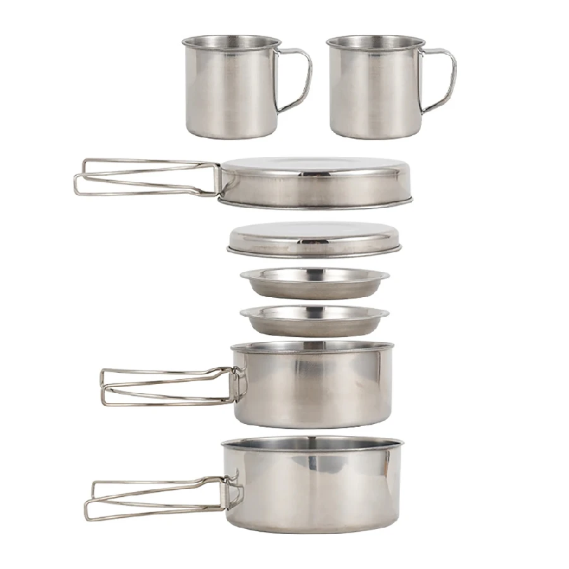 Camping Cooking Wok - 8pcs/Set Camping Cookware Mess Kit Stainless