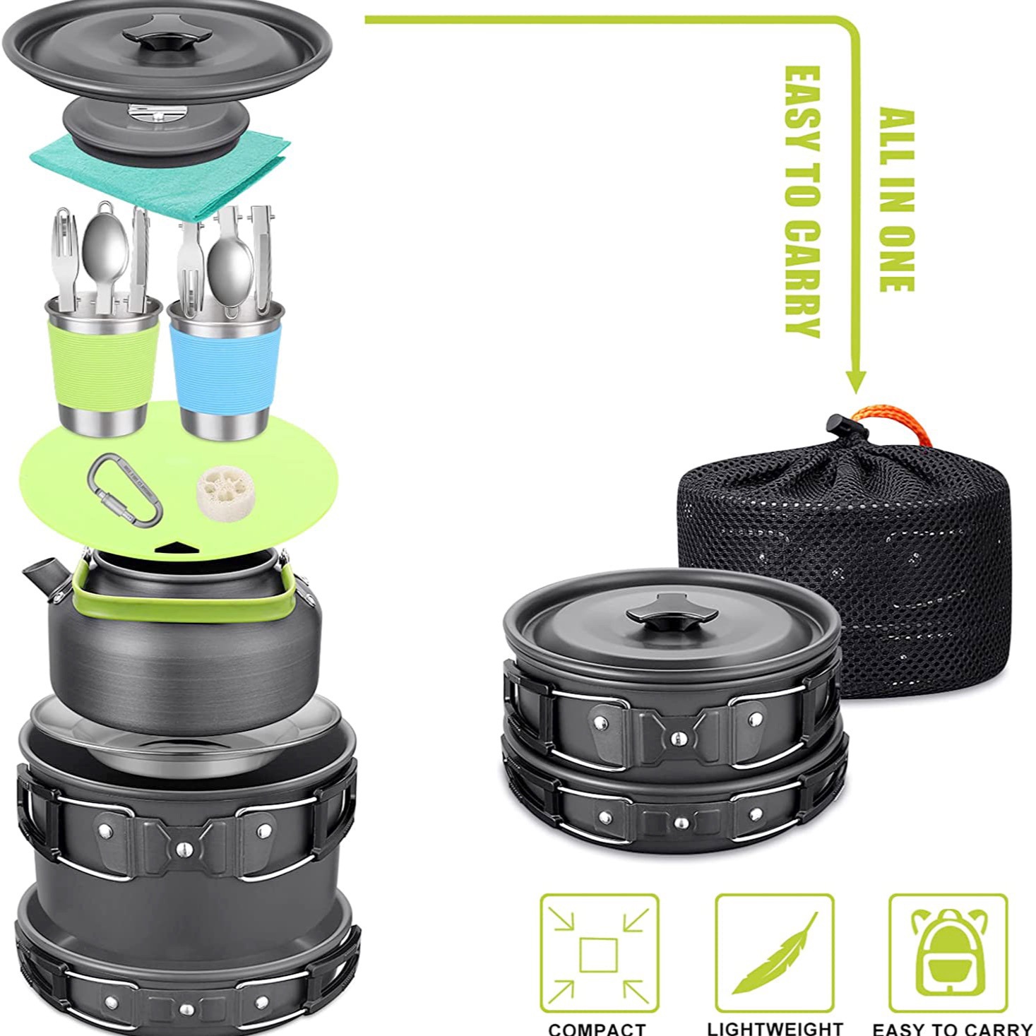 Camping Cooking Set With Kettle - Outdoor Camping Cook Set with Kettle,