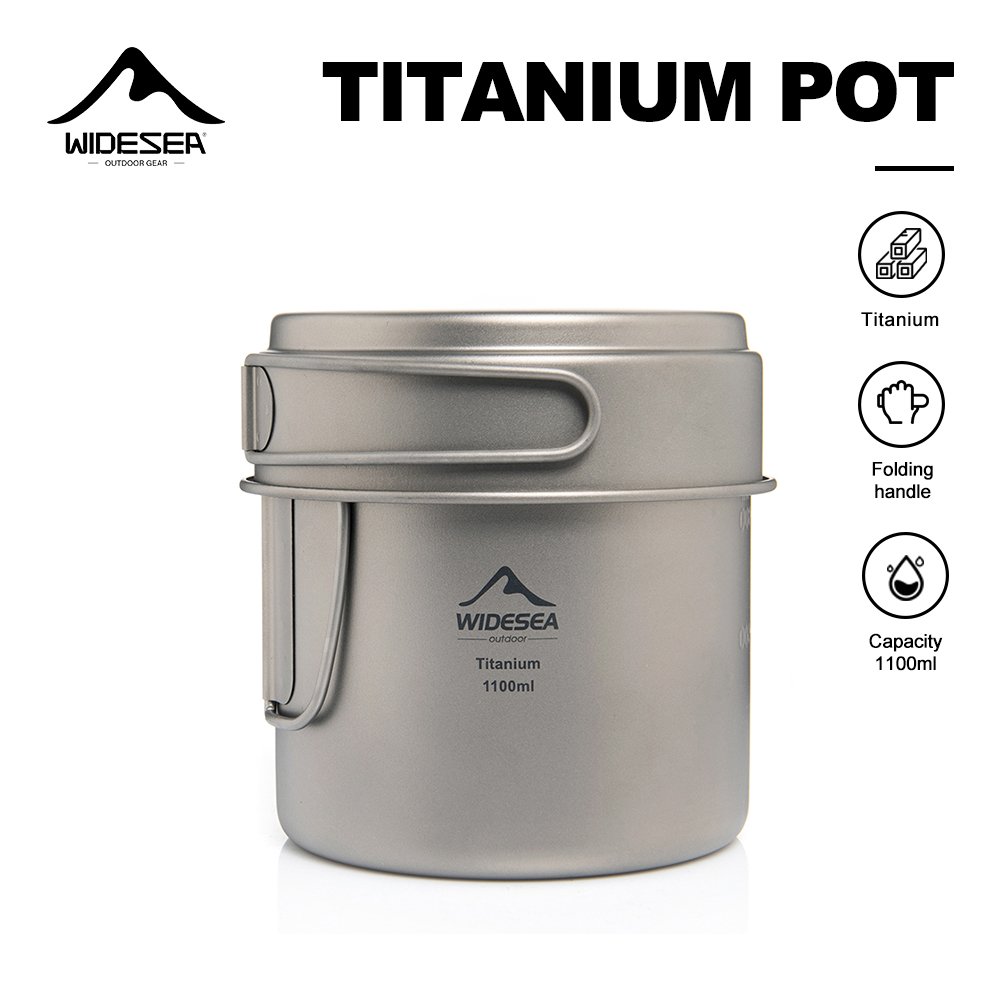Mess Kit Titanium - Widesea Ultralight Titanium Camping Pot 1100ml