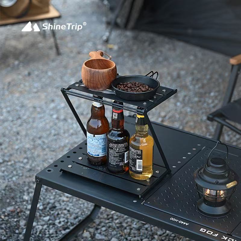 Camping Cooking Table Foldable - ShineTrip Z-Type Foldable Camping Rack 2-Tier