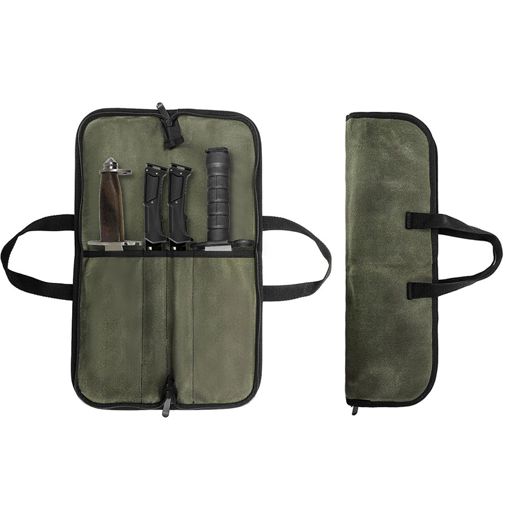 Camping Cooking Organizer - Waxed Canvas Knife Roll Bag Multi