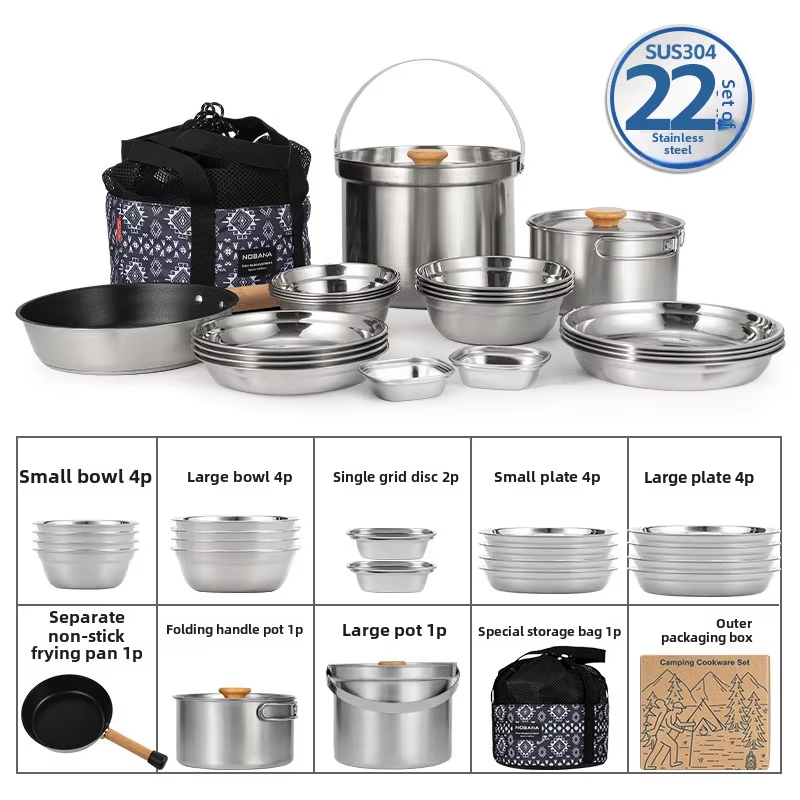 Camping Cooking Wok - NOBANA Newest Outdoor Stainless Steel Pot