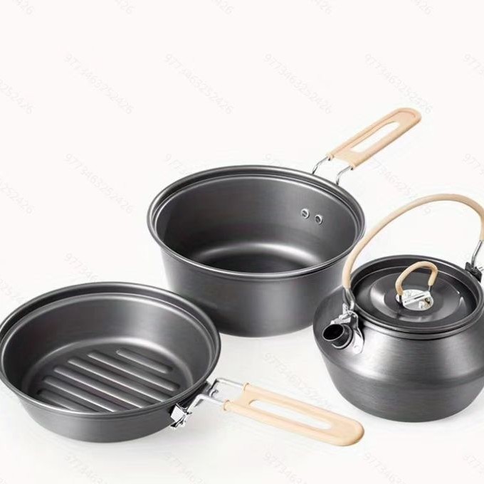 Camping Cooking Set With Kettle - Outdoor Teapot Set Pot Camping Frying