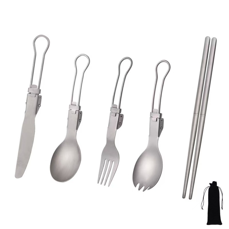 Mess Kit Titanium - Titanium Foldable Utensil Set with Fork