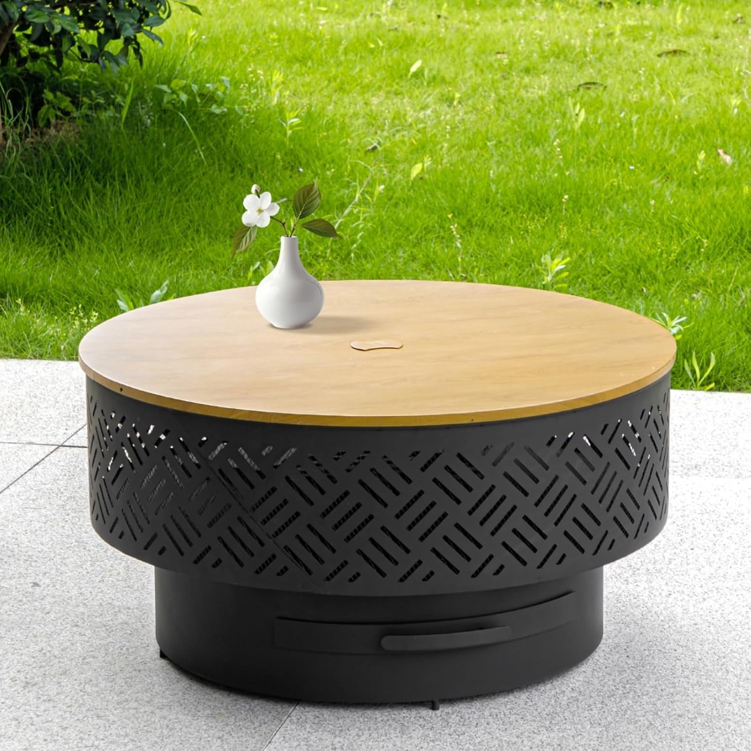 Camping Cooking Table - 32 Inch Round Metal Wood Burning