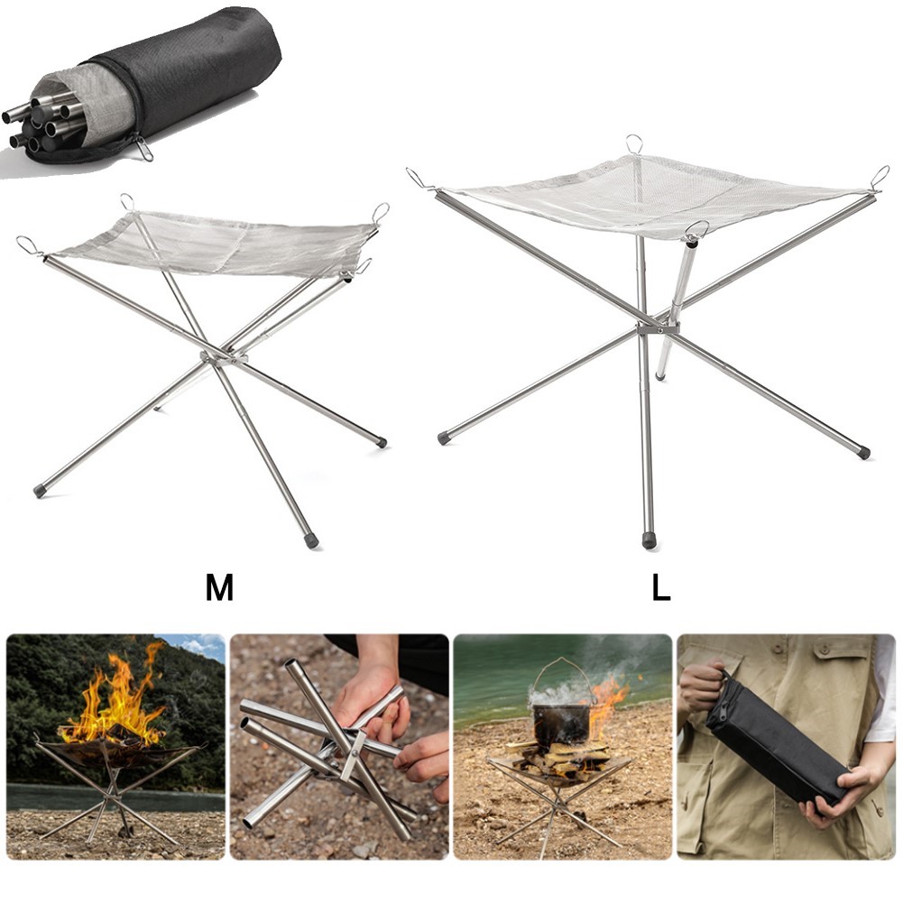 Camping Cooking Wood Stove - Portable Camping Fire Pit Grill Stainless