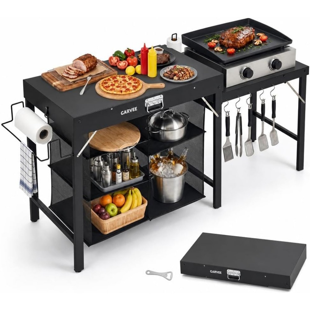 Camping Cooking Table Foldable - Foldable Metal Grill Table with Side