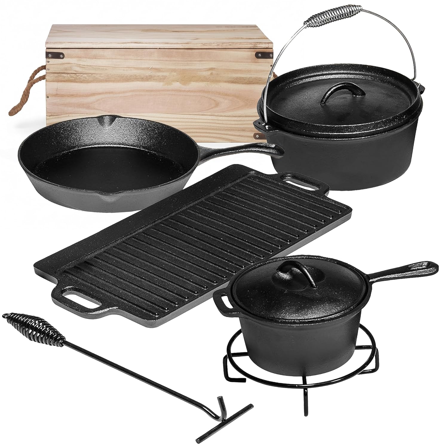 Camping Cooking Cast Iron - Camping Cooking Set Of 7. Pre
