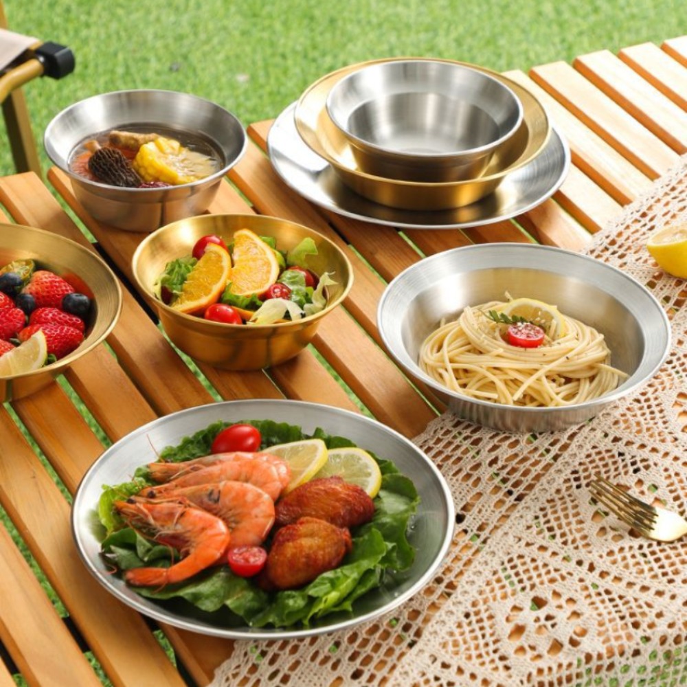 Camping Cooking Disc - Stainless steel cutlery set plates and