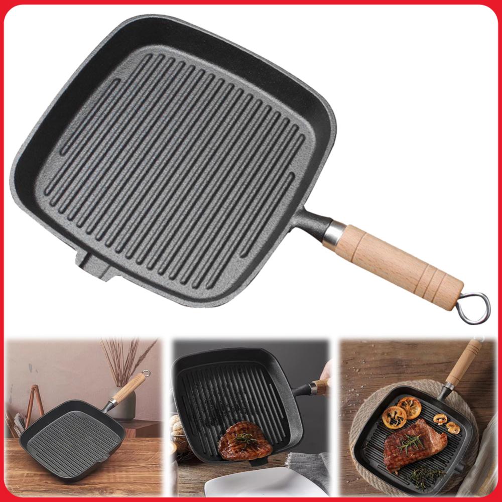 Camping Cooking Cast Iron - Iron Skillet Steak Pan with Wooden