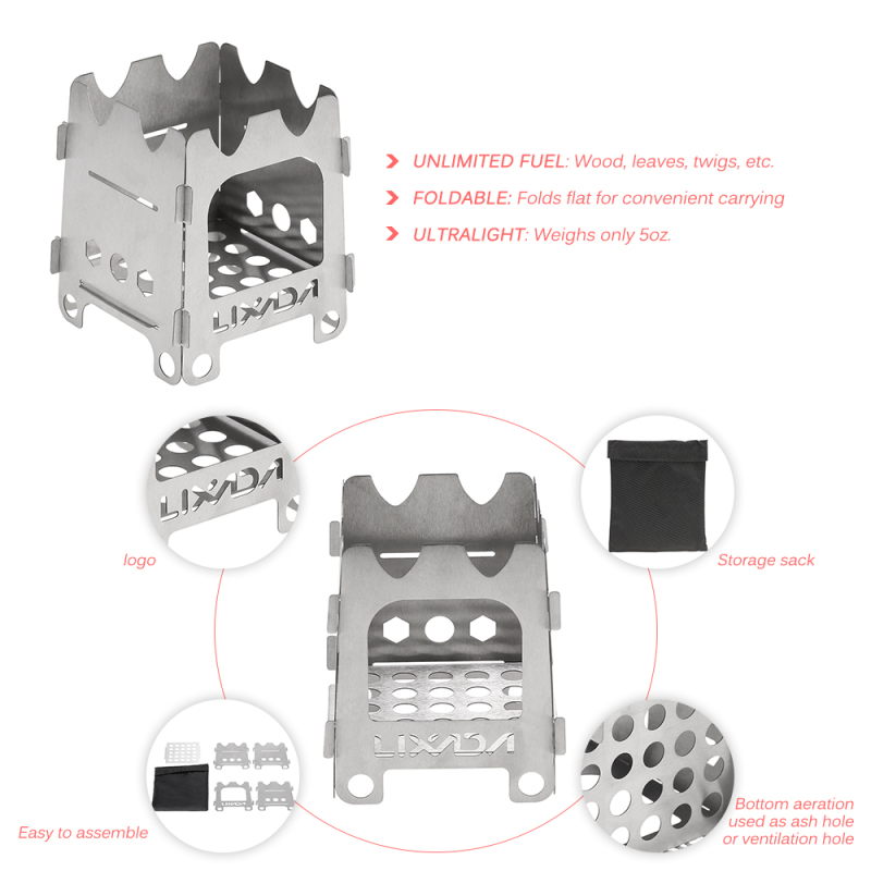 Lixada Titanium/Stainless stee - đánh giá và giá Camping Cooking Wood Stove