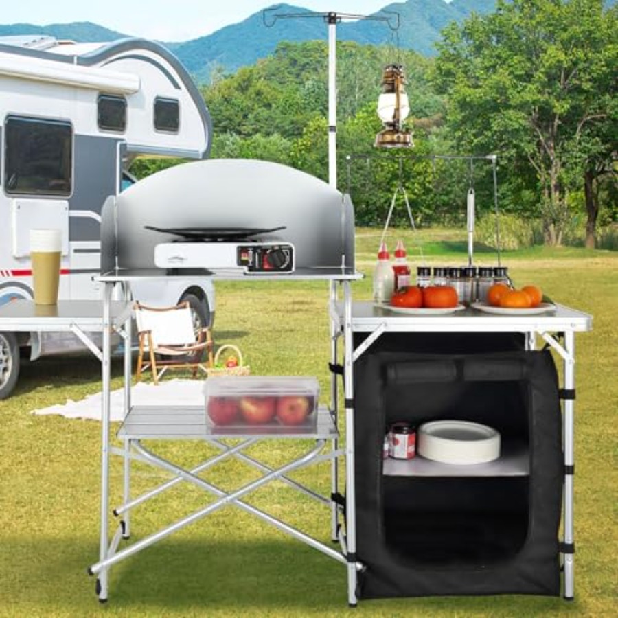 Camping Kitchen Table, Folding - đánh giá và giá Camping Cooking Cupboard