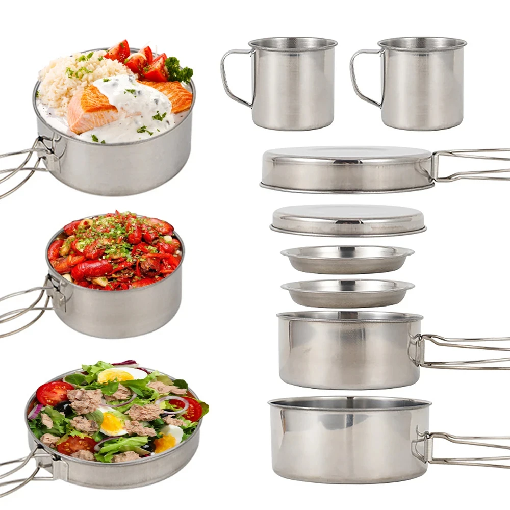8pcs/Set Camping Cookware Mess - đánh giá và giá Camping Cooking Disc