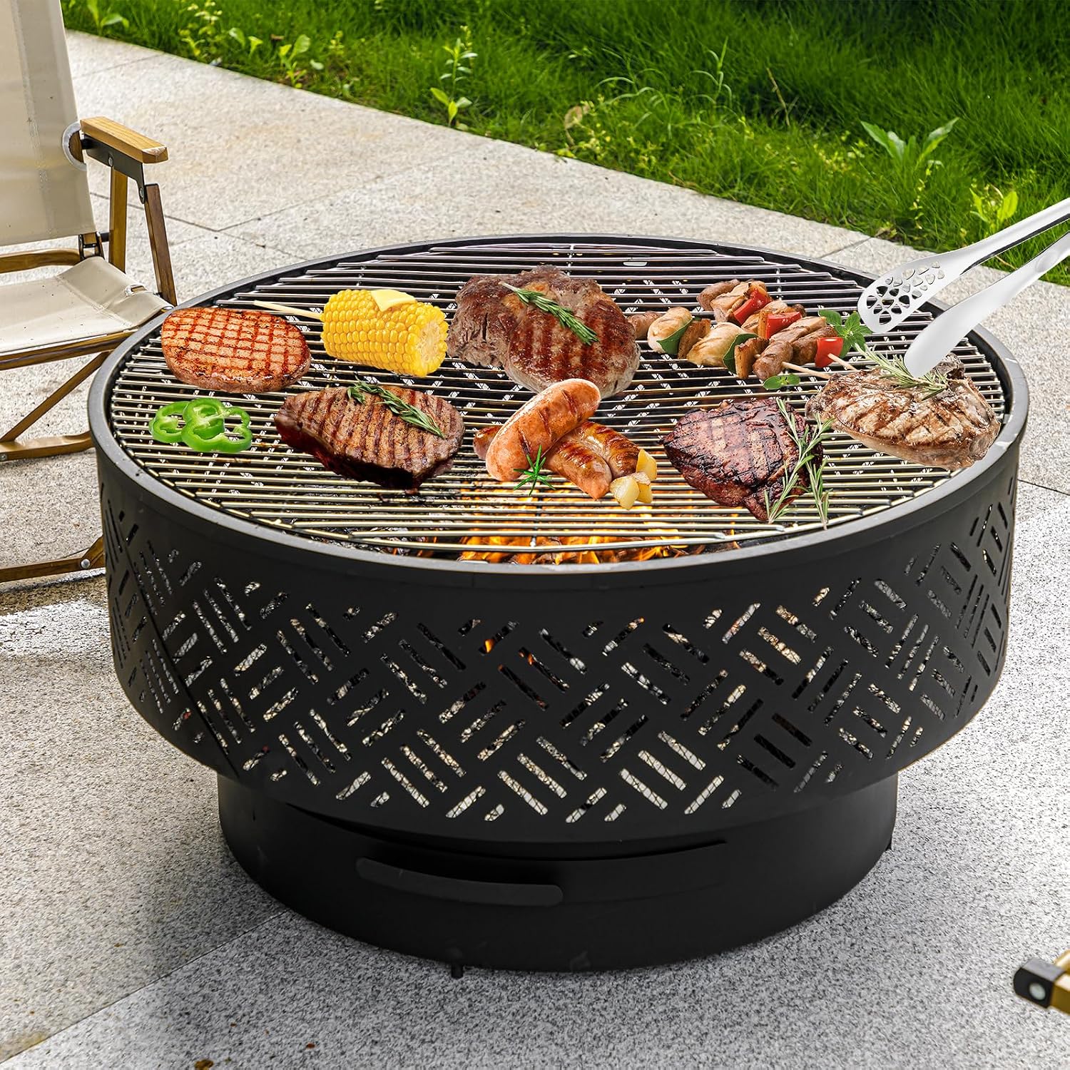 32 Inch Round Metal Wood Burni - đánh giá và giá Camping Cooking Table