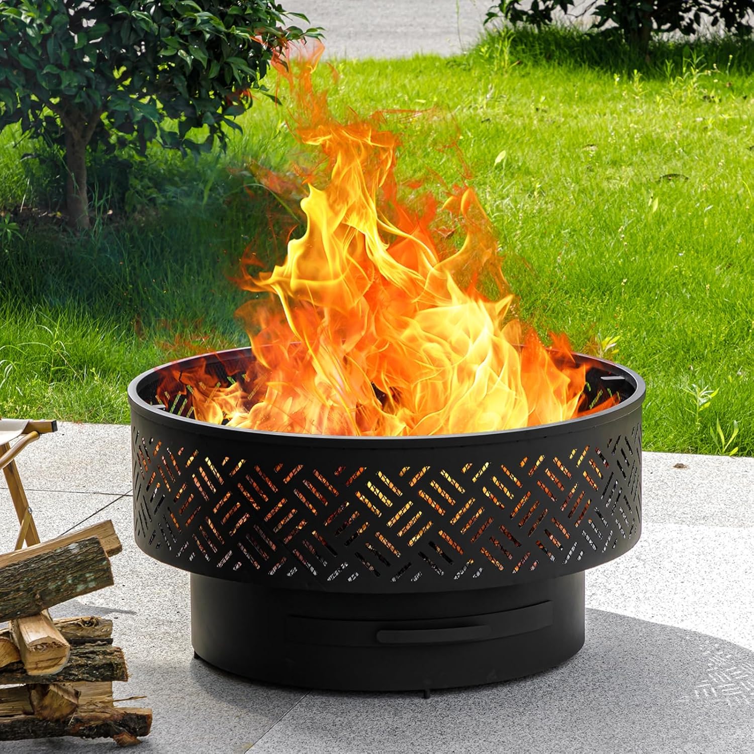 32 Inch Round Metal Wood Burni - đánh giá và giá Camping Cooking Table