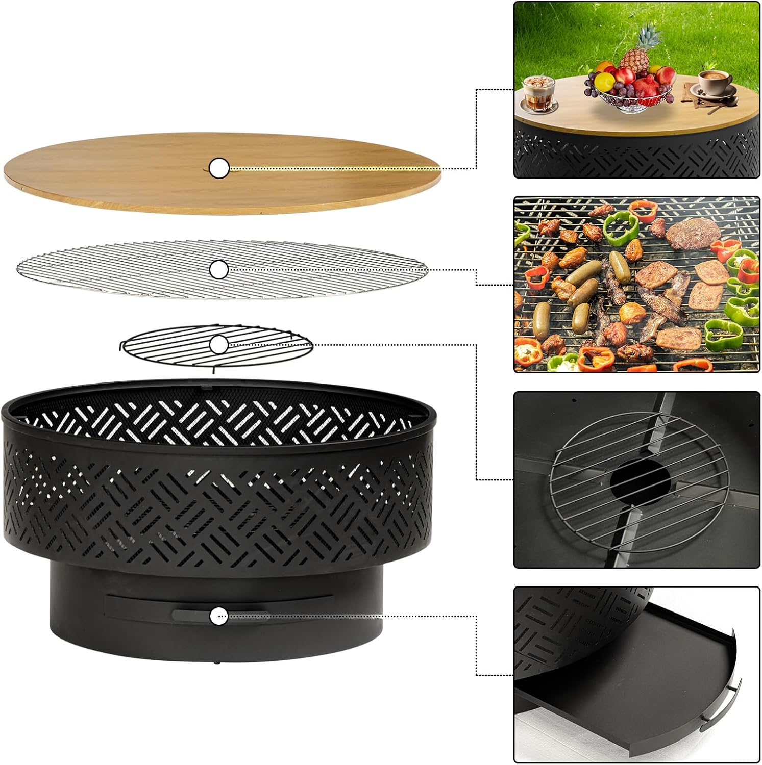 32 Inch Round Metal Wood Burni - đánh giá và giá Camping Cooking Table