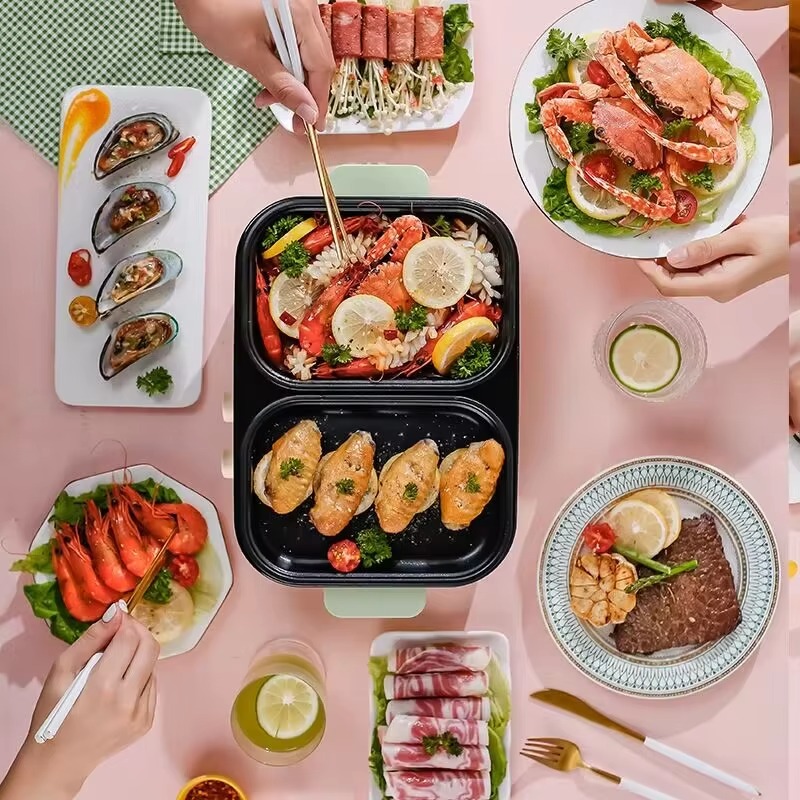 Non-stick barbecue hot pot mul - đánh giá và giá Camping Cooking Electric