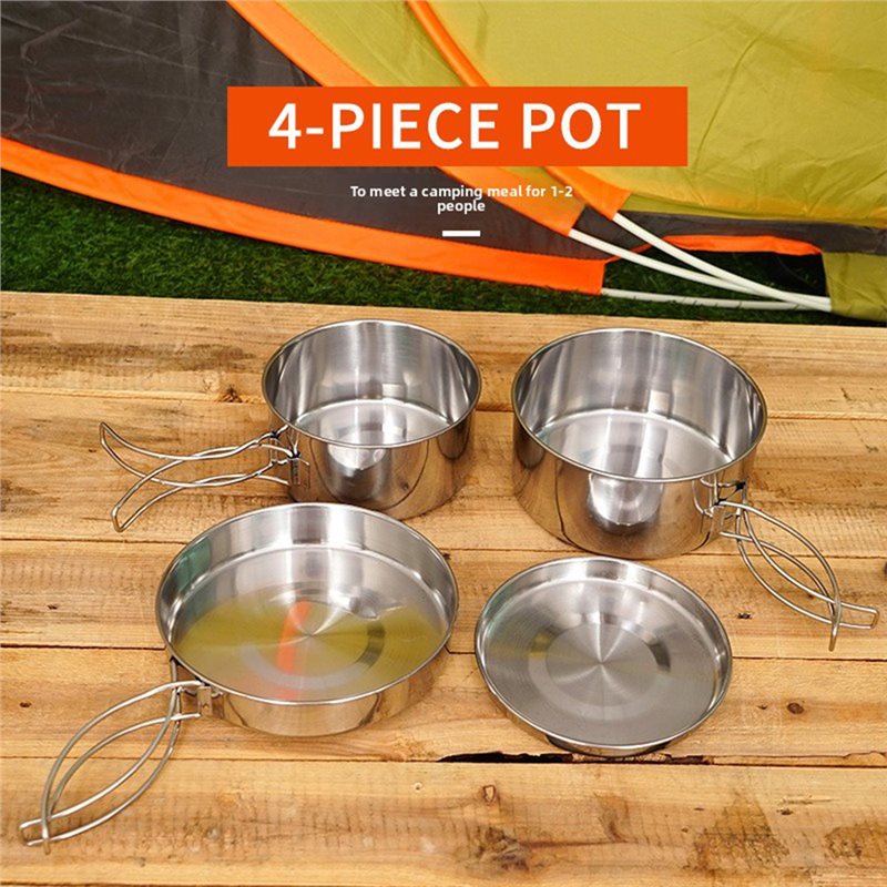 【BIG SALE】Stainless Steel 4-Pi - đánh giá và giá Camping Cooking Set For 4