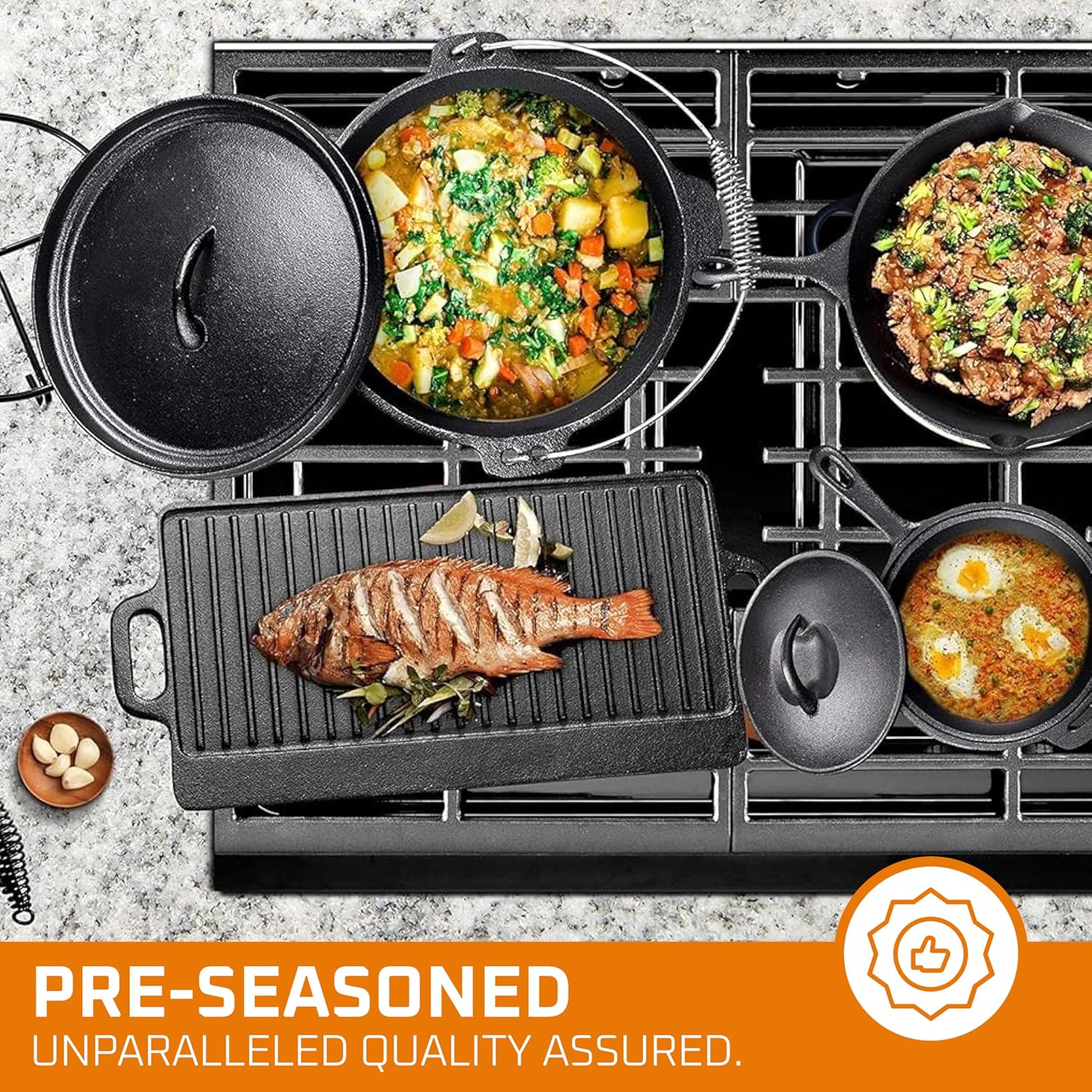 Camping Cooking Set Of 7. Pre  - đánh giá và giá Camping Cooking Cast Iron