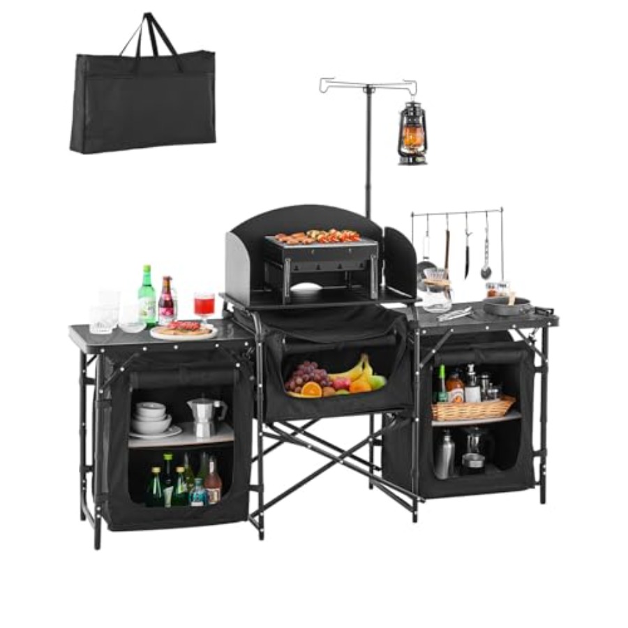 Camping Kitchen Table, Outdoor - đánh giá và giá Camping Cooking Cupboard