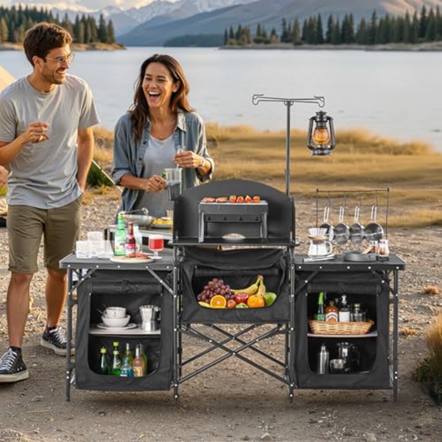 Camping Kitchen Table, Outdoor - đánh giá và giá Camping Cooking Cupboard