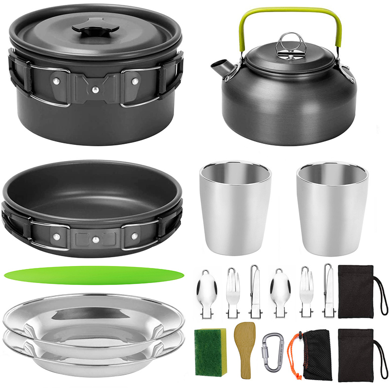 1 Set Outdoor Pot Pan Camping  - đánh giá và giá Camping Cooking Set With Kettle