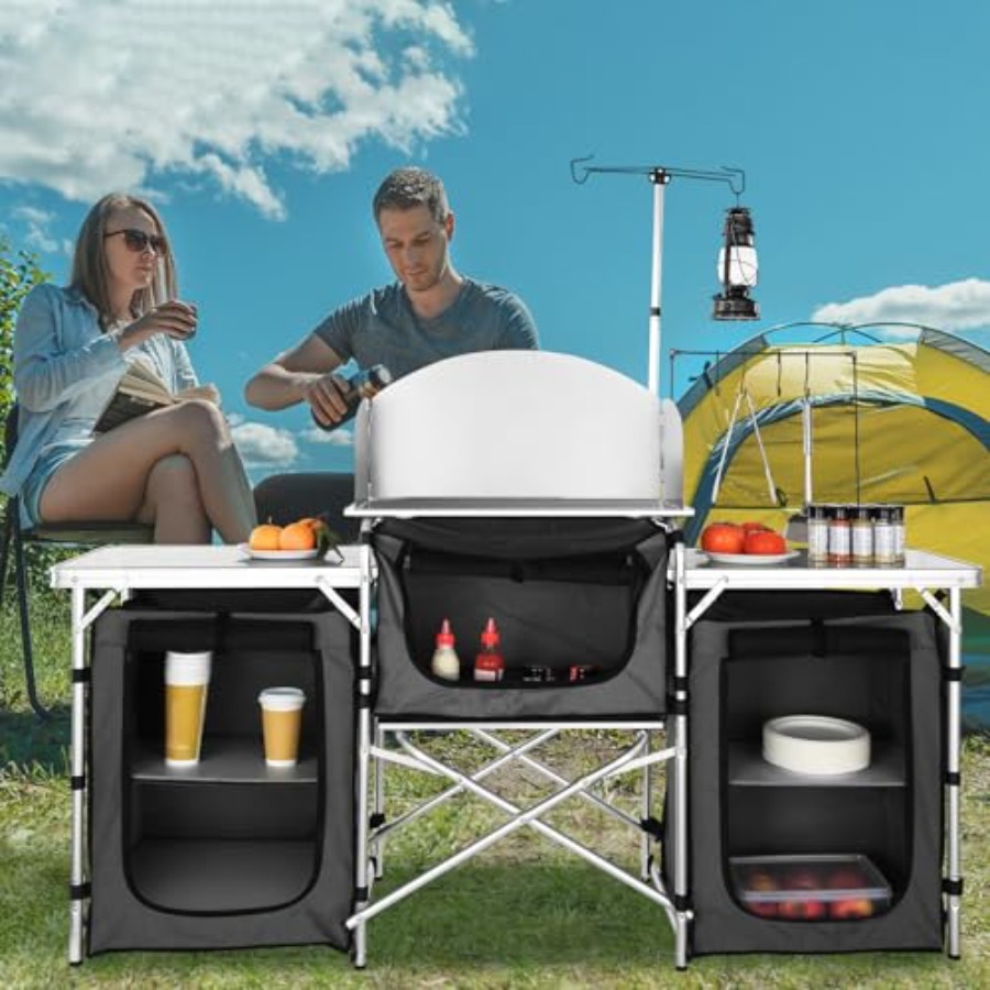 Camping Kitchen Table, Folding - đánh giá và giá Camping Cooking Cupboard
