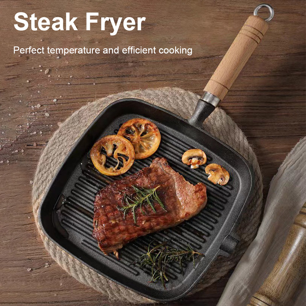 Iron Skillet Steak Pan with Wo - đánh giá và giá Camping Cooking Cast Iron